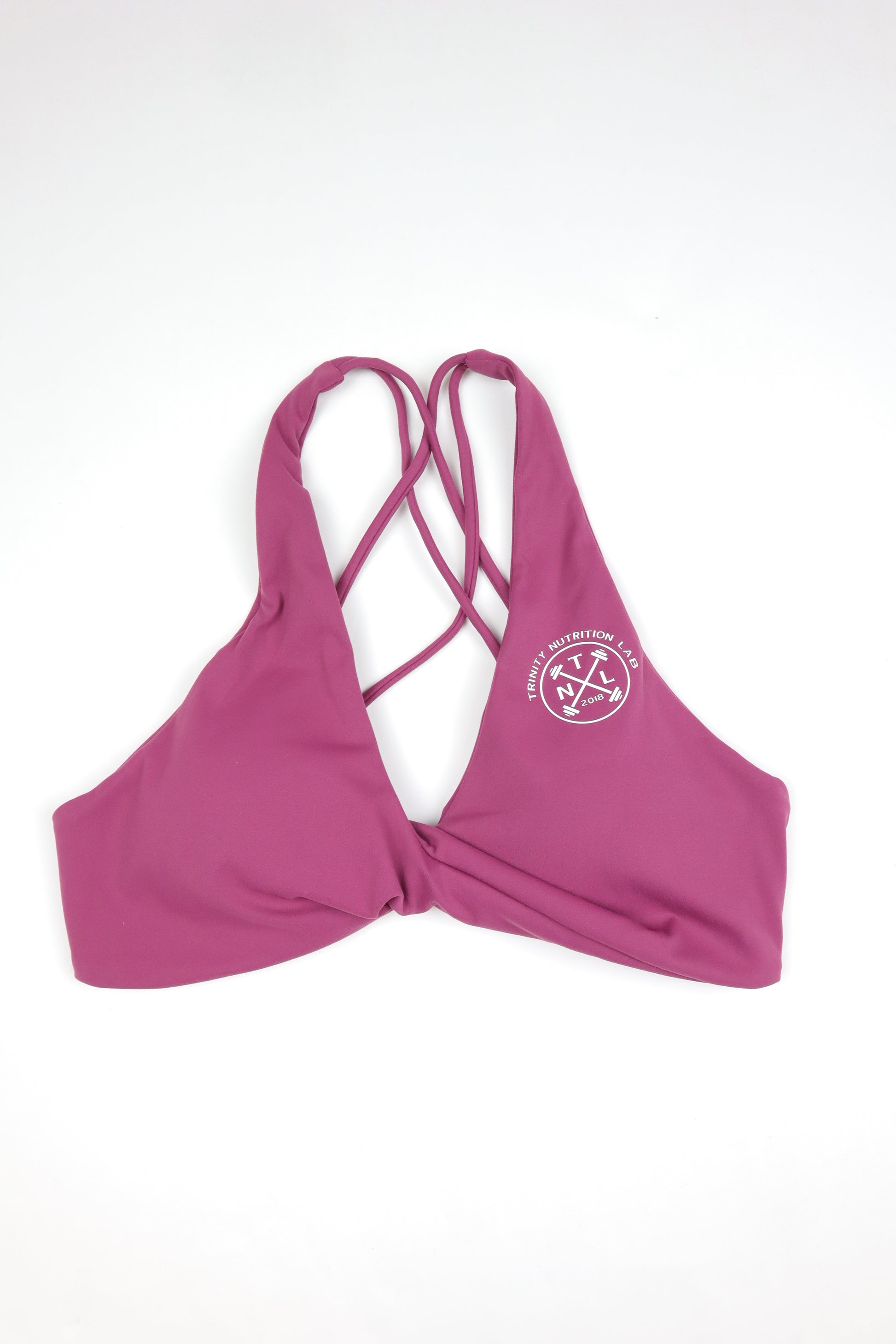 Twist-front bra with a double criss-cross back.